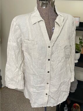 JM Collection Cream Linen-Blend Button-Front Shirt